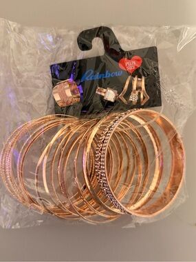 Rainbow Rose Gold Multi-Bangle Bracelet Set - Plus Size